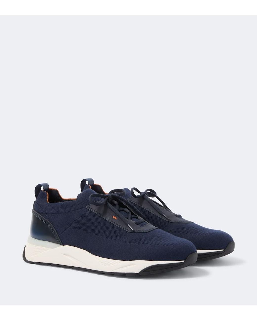 Santoni Blue Leather-Trimmed Knitted Sneakers for men