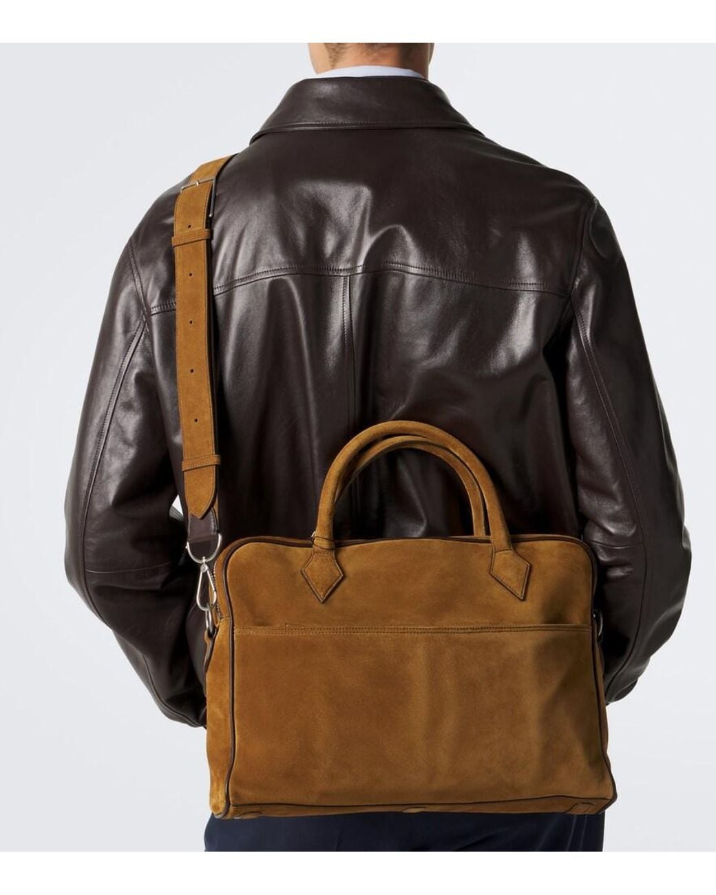Metier Brown Closer Slim Suede Briefcase for men