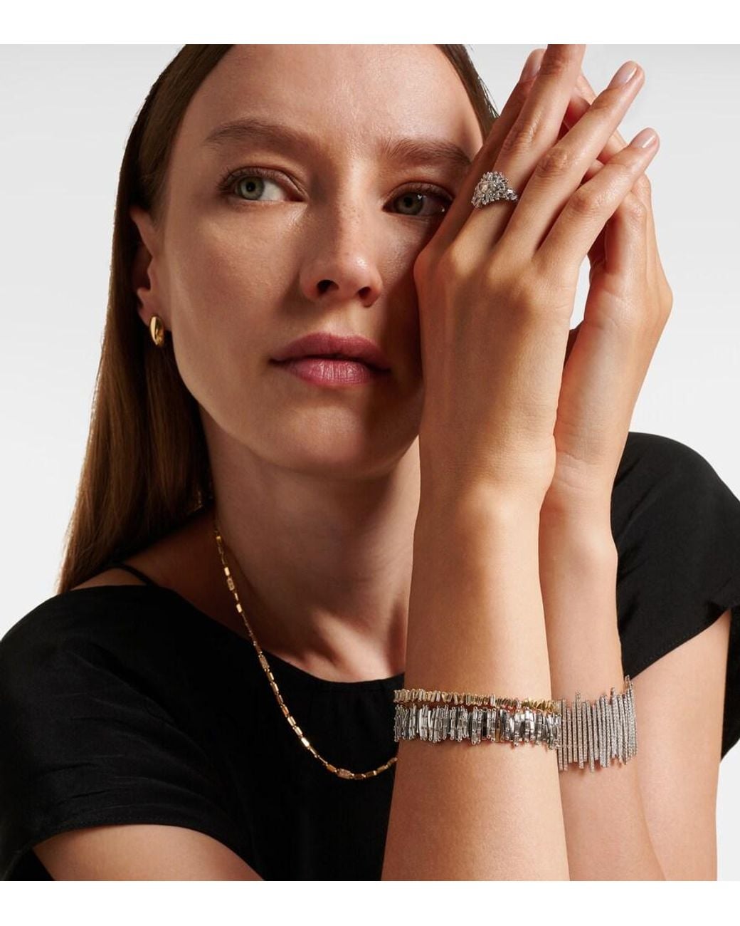 Suzanne Kalan Metallic Classic Milli 18Kt Bangle With Diamonds