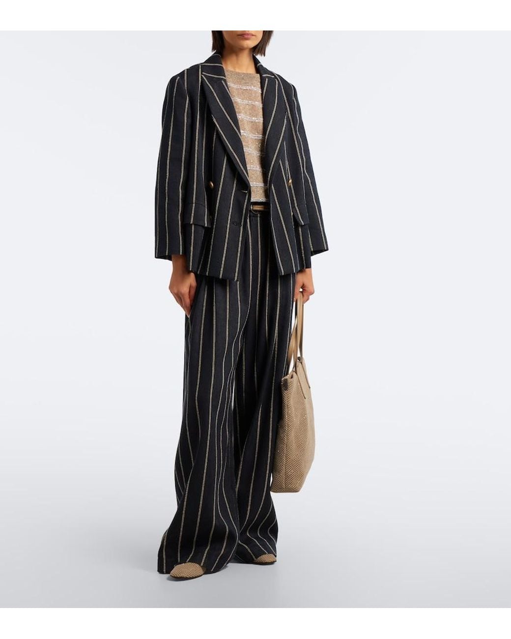 Brunello Cucinelli Blue Striped Cotton And Linen Blazer