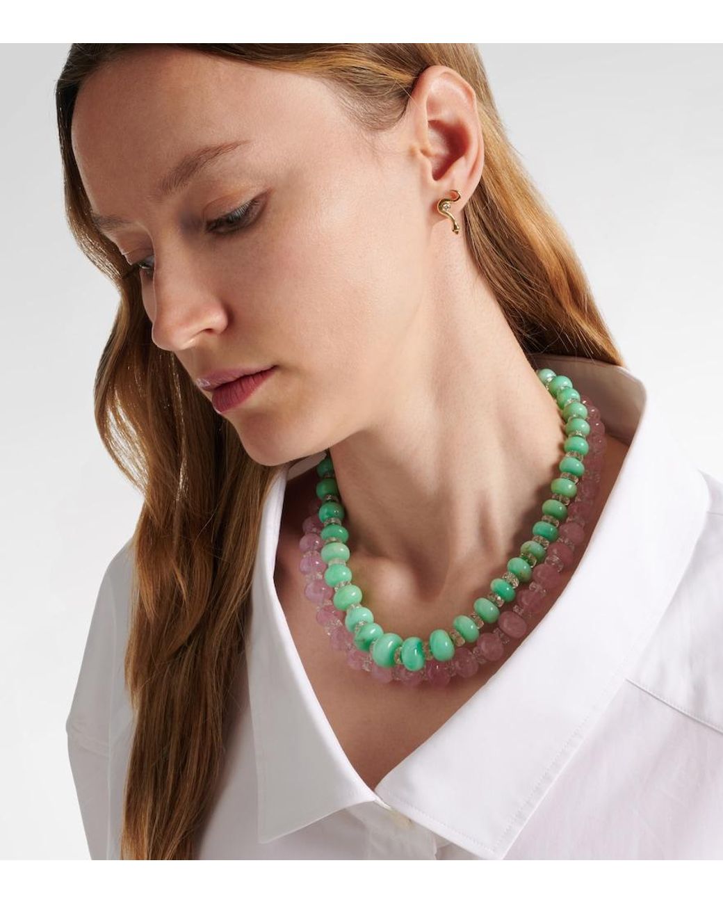 Ileana Makri Green Beaded Necklace With Chrysoprases, Topaz, And Diamonds