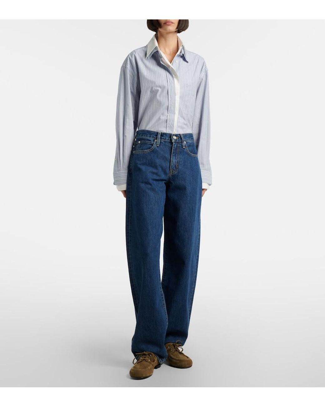 SLVRLAKE Denim Blue Tess Long Low-Rise Barrel-Leg Jeans