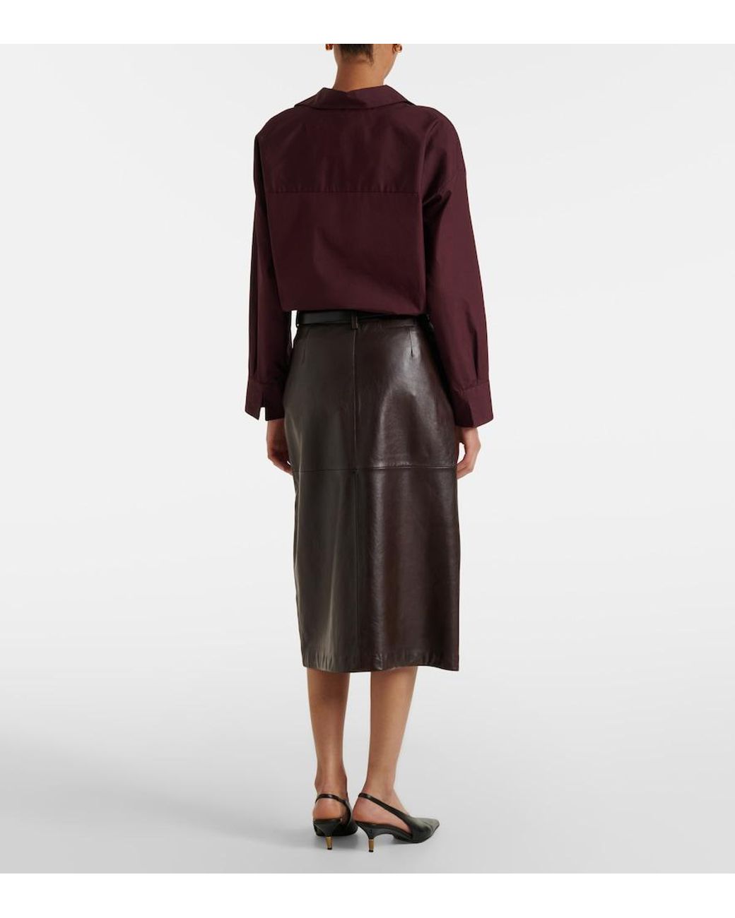 Max Mara Brown Leather Midi Skirt