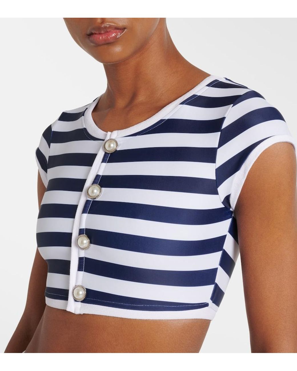 SAME Blue Grace Striped Bikini Top