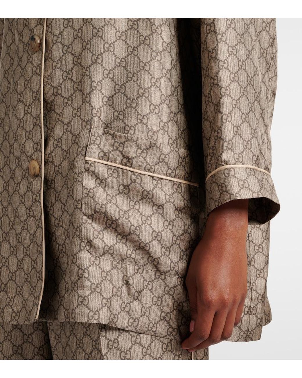 Gucci Brown Silk-Satin Jacquard Shirt