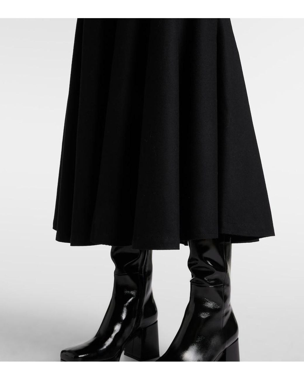 Patou Black Peplum Wool-Blend Midi Skirt