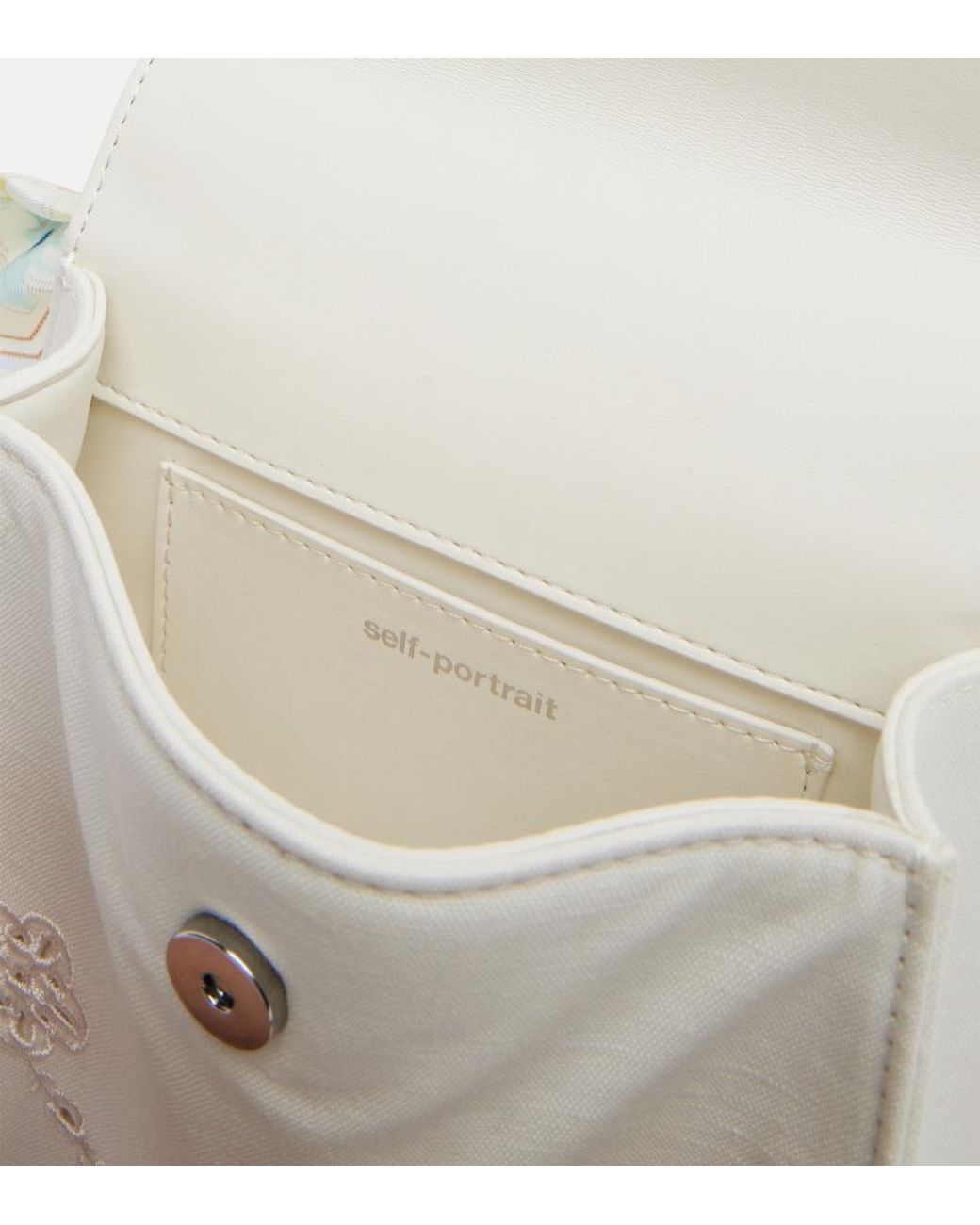 Self-Portrait White Bow Embroidered Top-Handle Bag