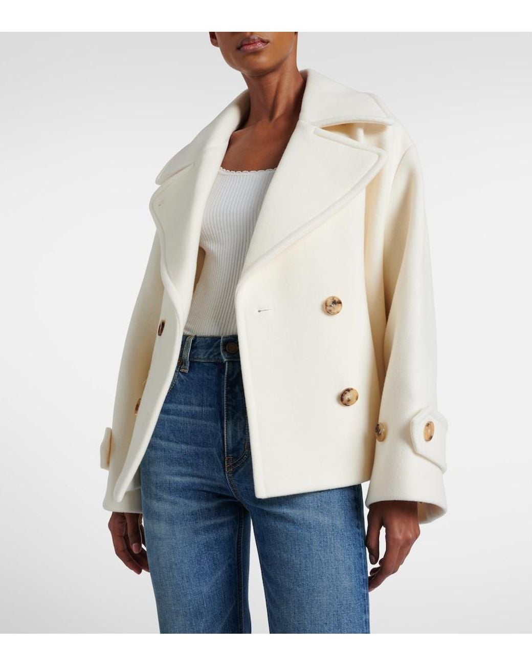 Chloé Natural Double-Breasted Wool-Blend Jacket