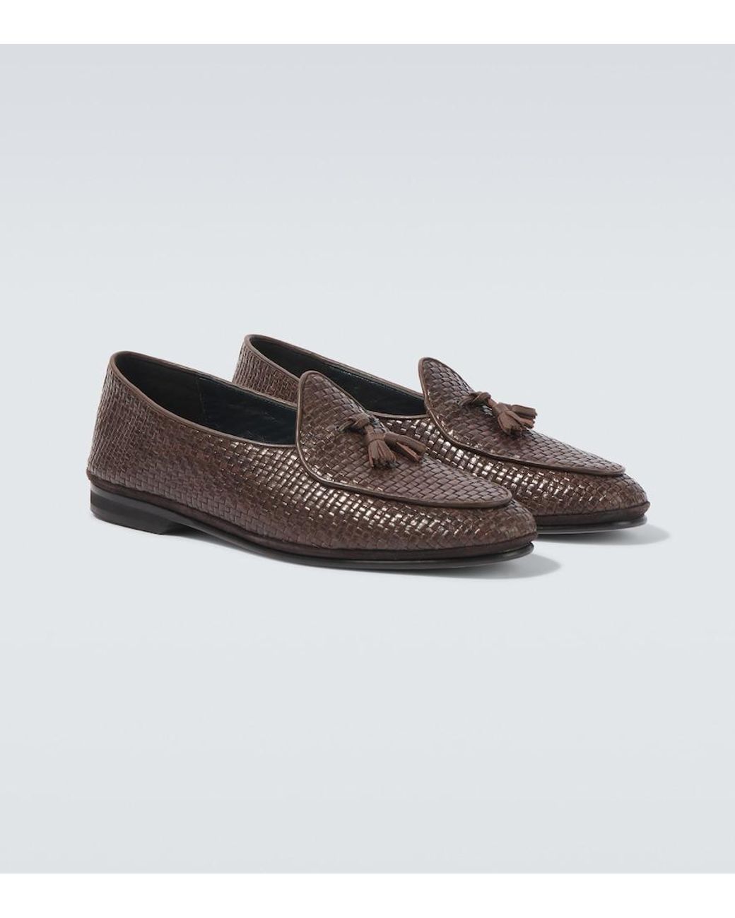 Rubinacci Brown Marphy Woven Leather Loafers for men