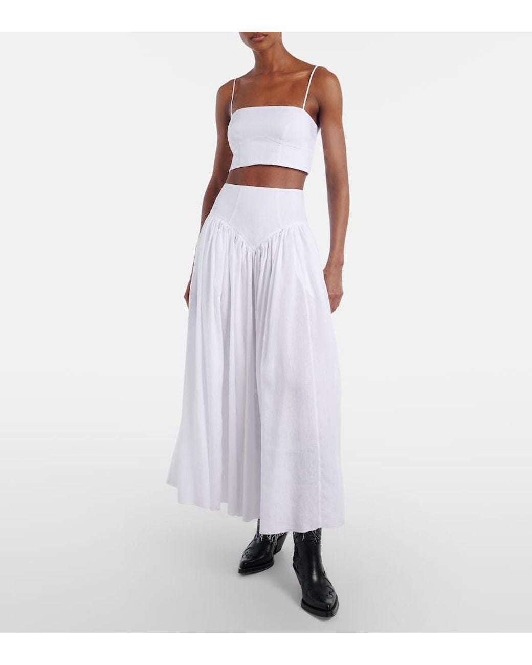 Gabriela Hearst White Juniper Gathered Linen Midi Skirt