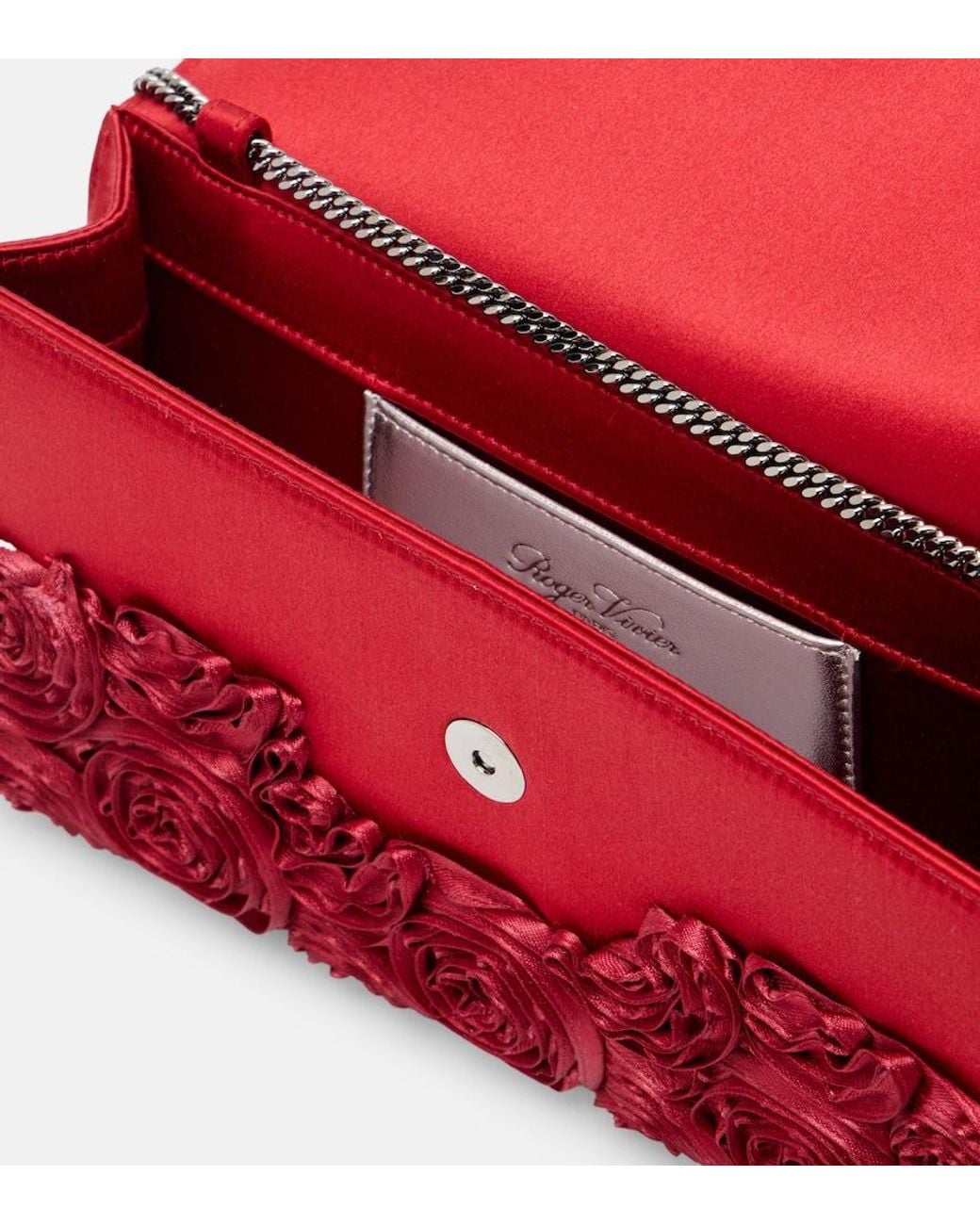 Roger Vivier Red Rose Vivier Embellished Satin Clutch