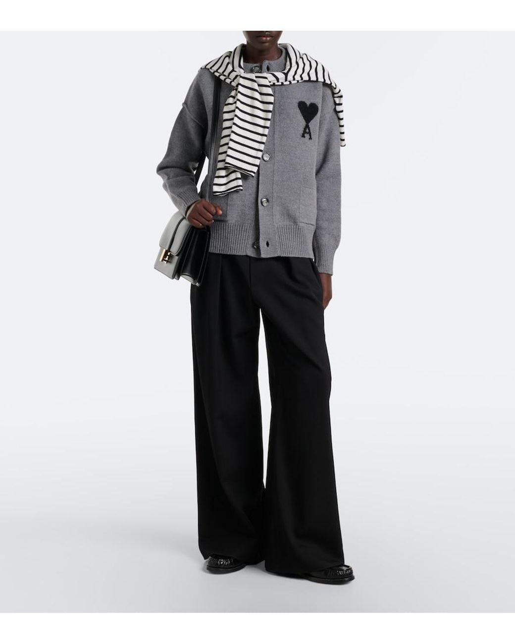 AMI Gray Ami De Coeur Wool Cardigan