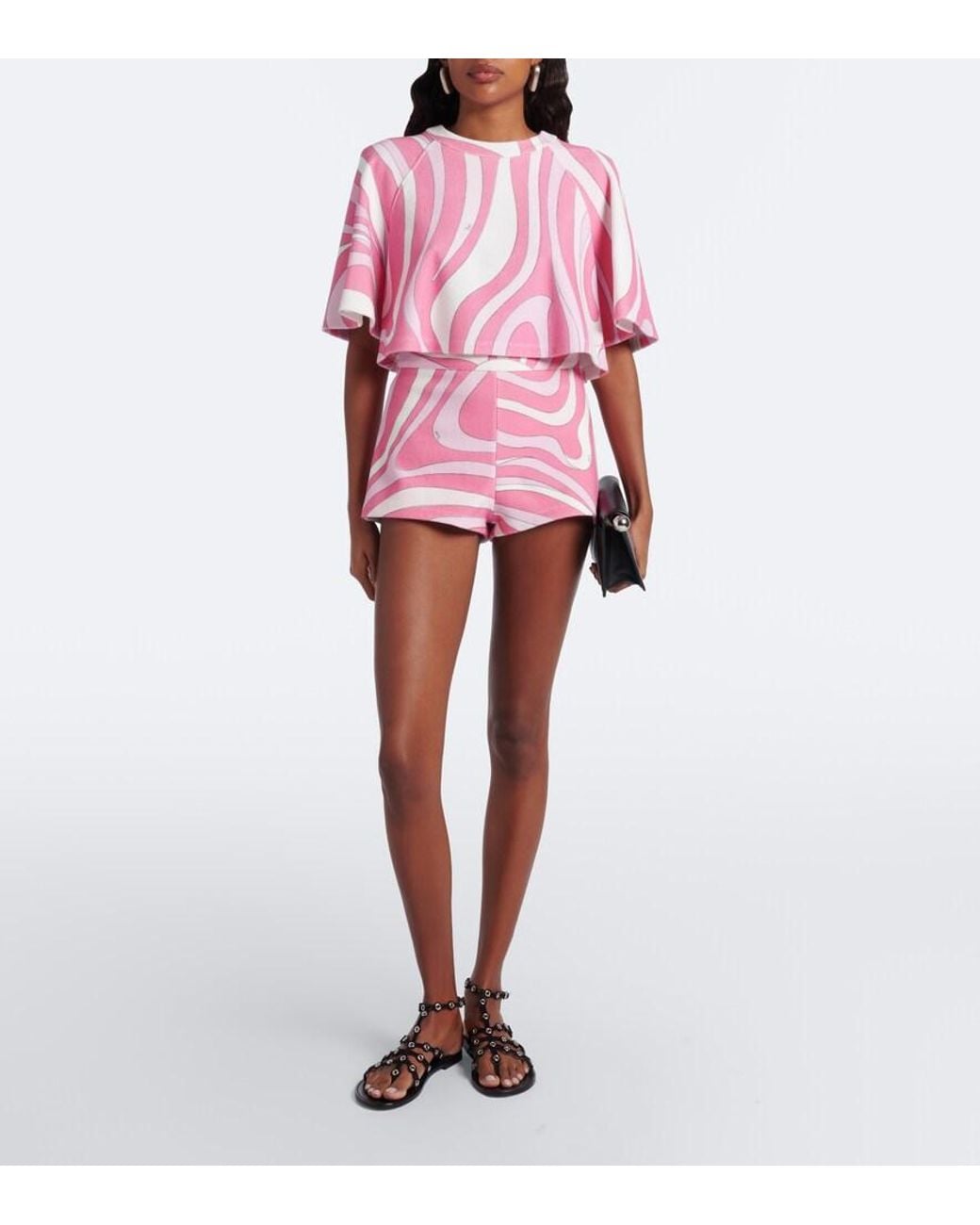 Emilio Pucci Pink Marmo Cotton-Blend Terry Crop Top