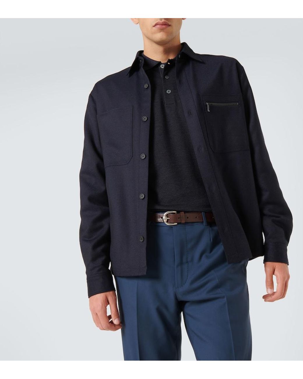 Zegna Blue Wool Overshirt for men