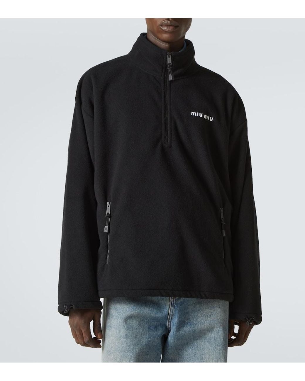 Miu Miu Black Fleece Half-Zip Sweater for men