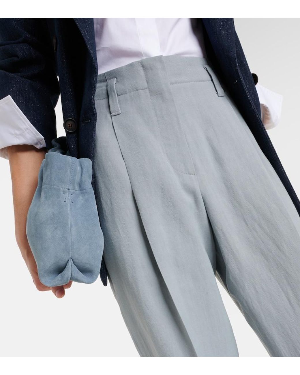 Brunello Cucinelli Gray High-Rise Straight Pants