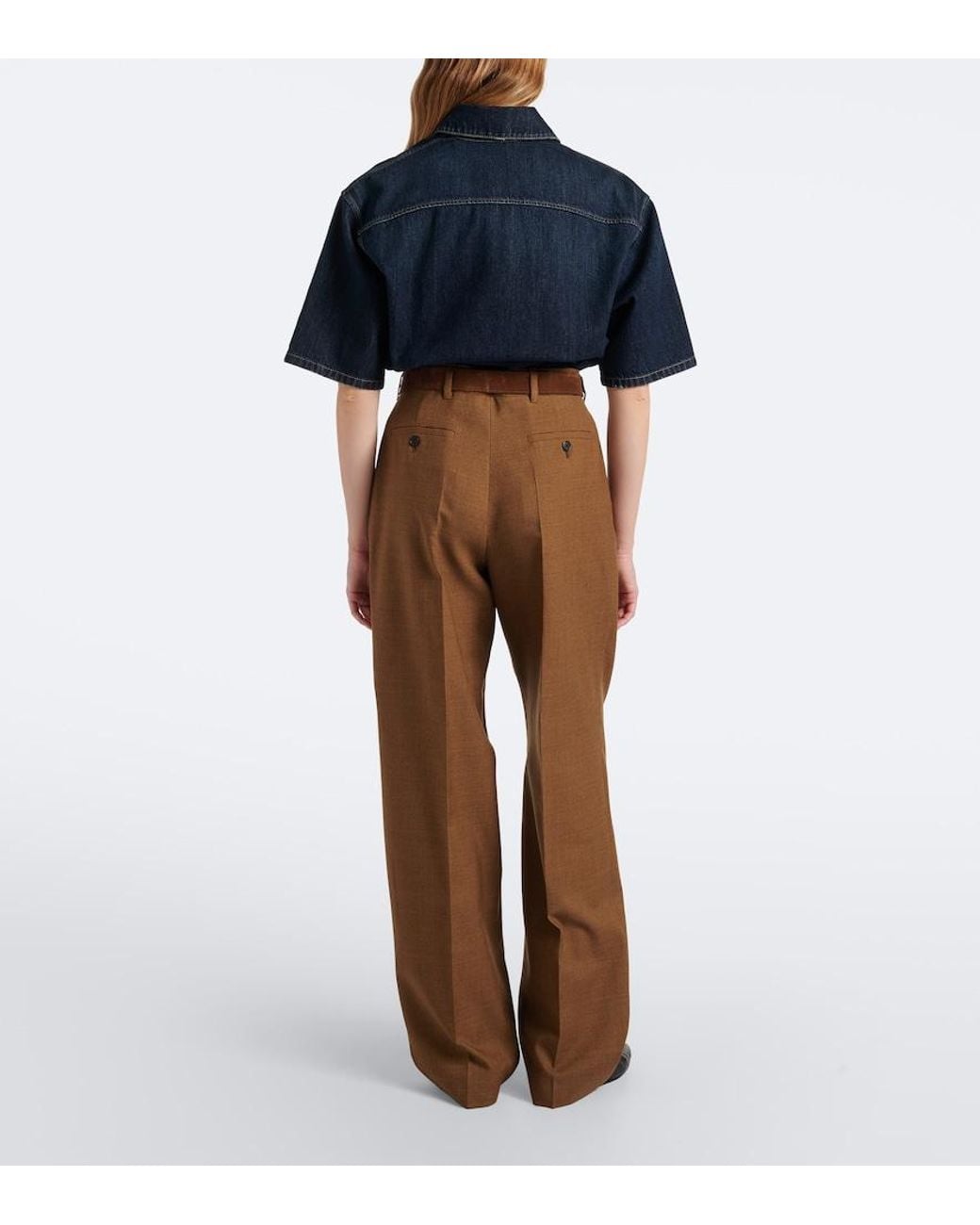 Prada Brown Pleated Virgin Wool Straight Pants