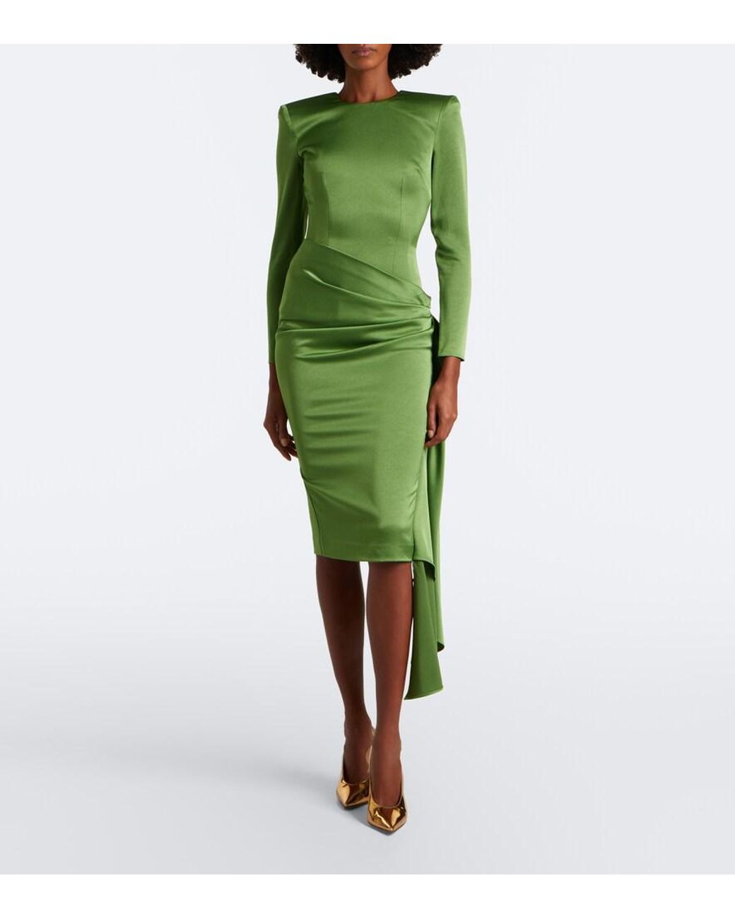 Alex Perry Green Draped Crepe Satin Midi Dress
