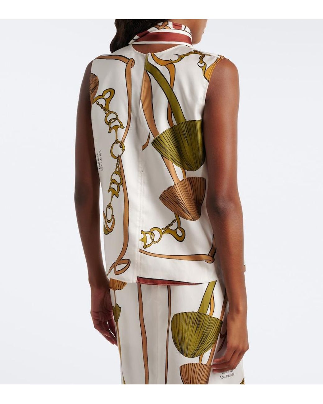 Dorothee Schumacher White Cosmic Funghi Printed Tie-Neck Silk Twill Top