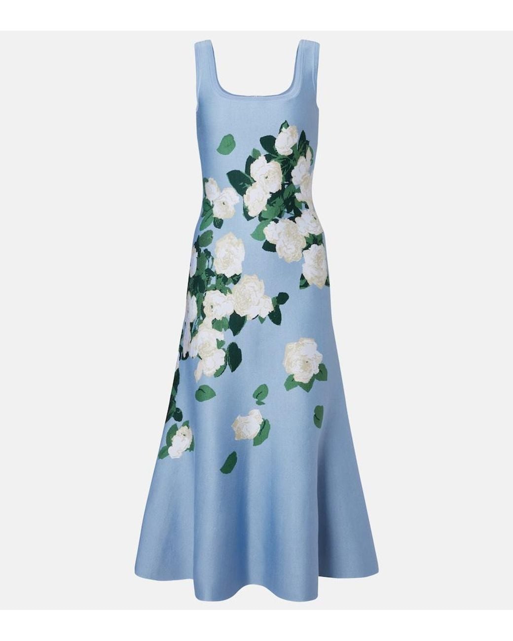 Carolina Herrera Blue Floral Silk-Blend Midi Dress