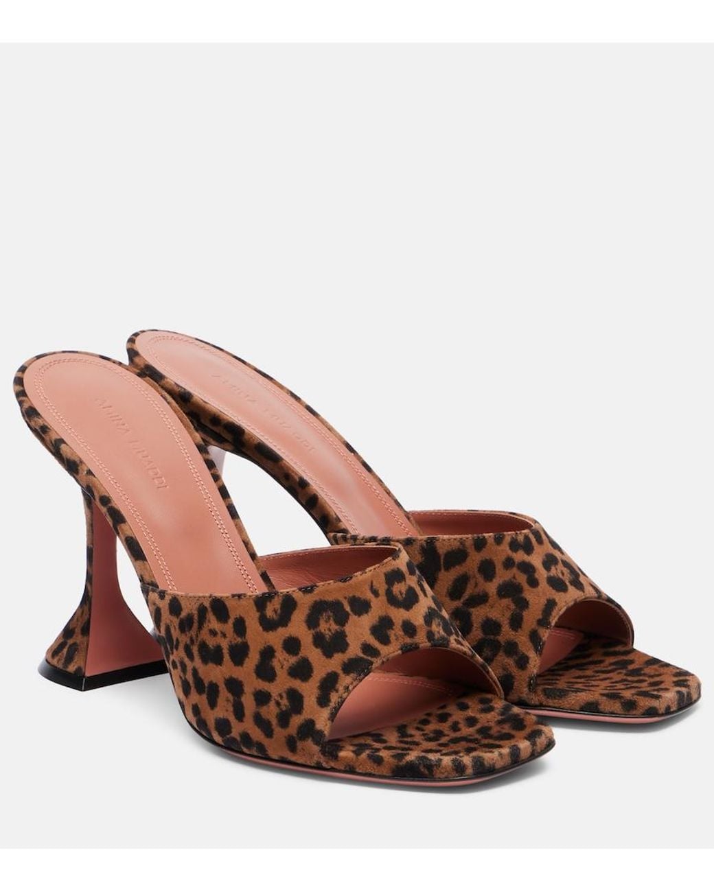 AMINA MUADDI Brown Leopard Suede Leather Lupita 95 Slippers