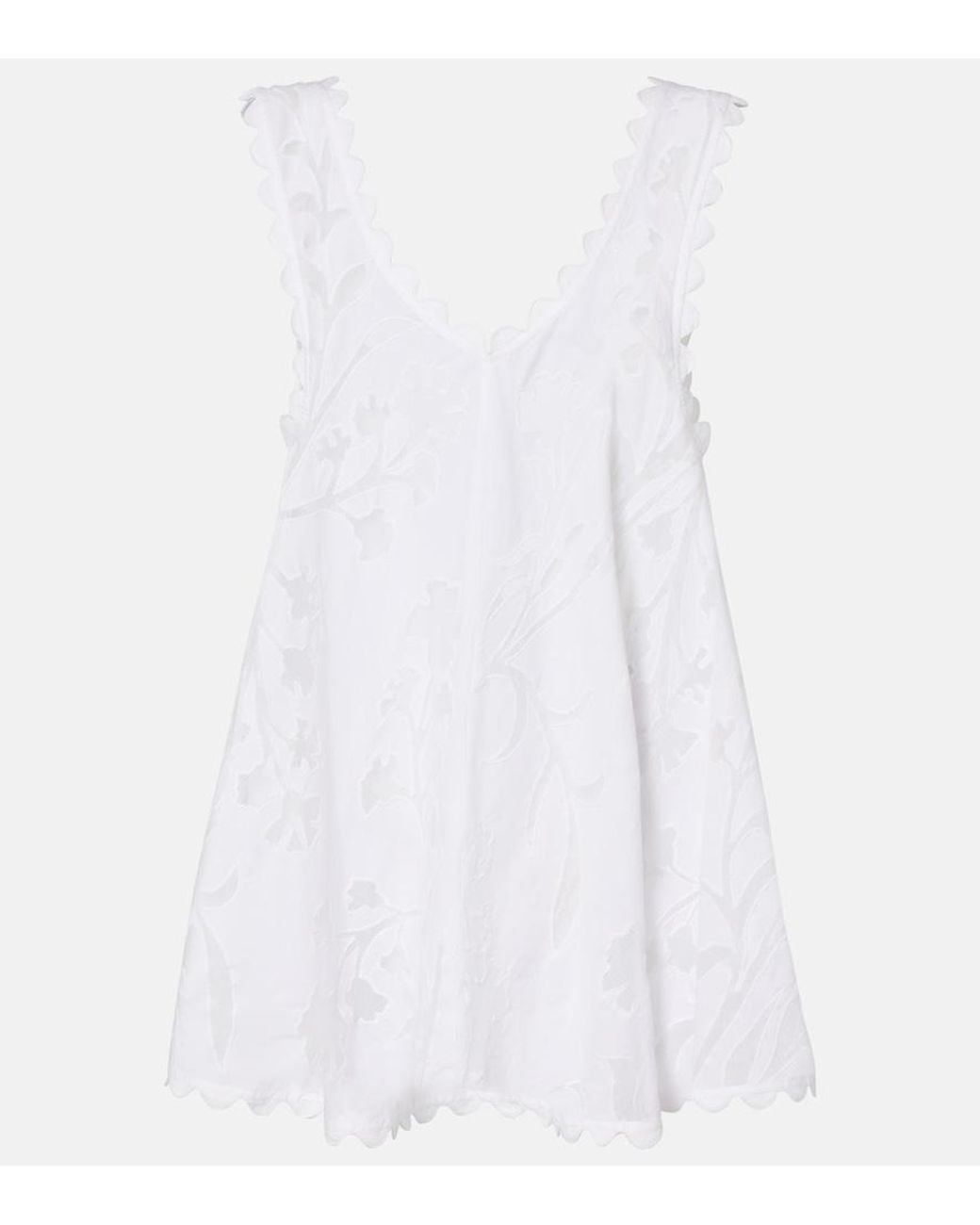 Juliet Dunn White Embroidered Scalloped Cotton Minidress