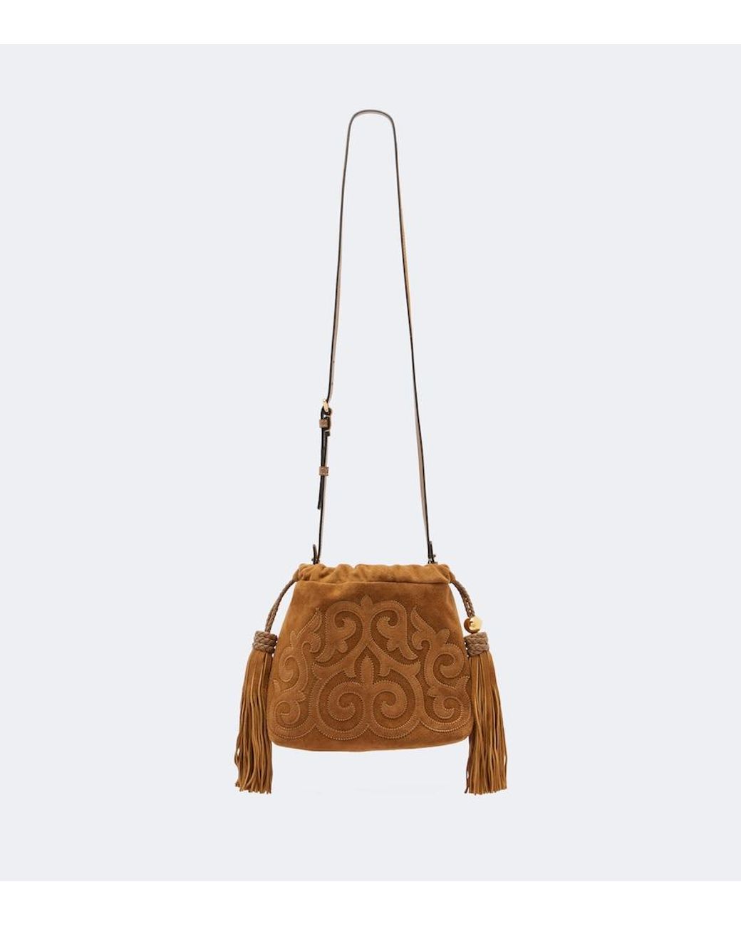 Etro Brown Kalispera Small Embroidered Suede Clutch