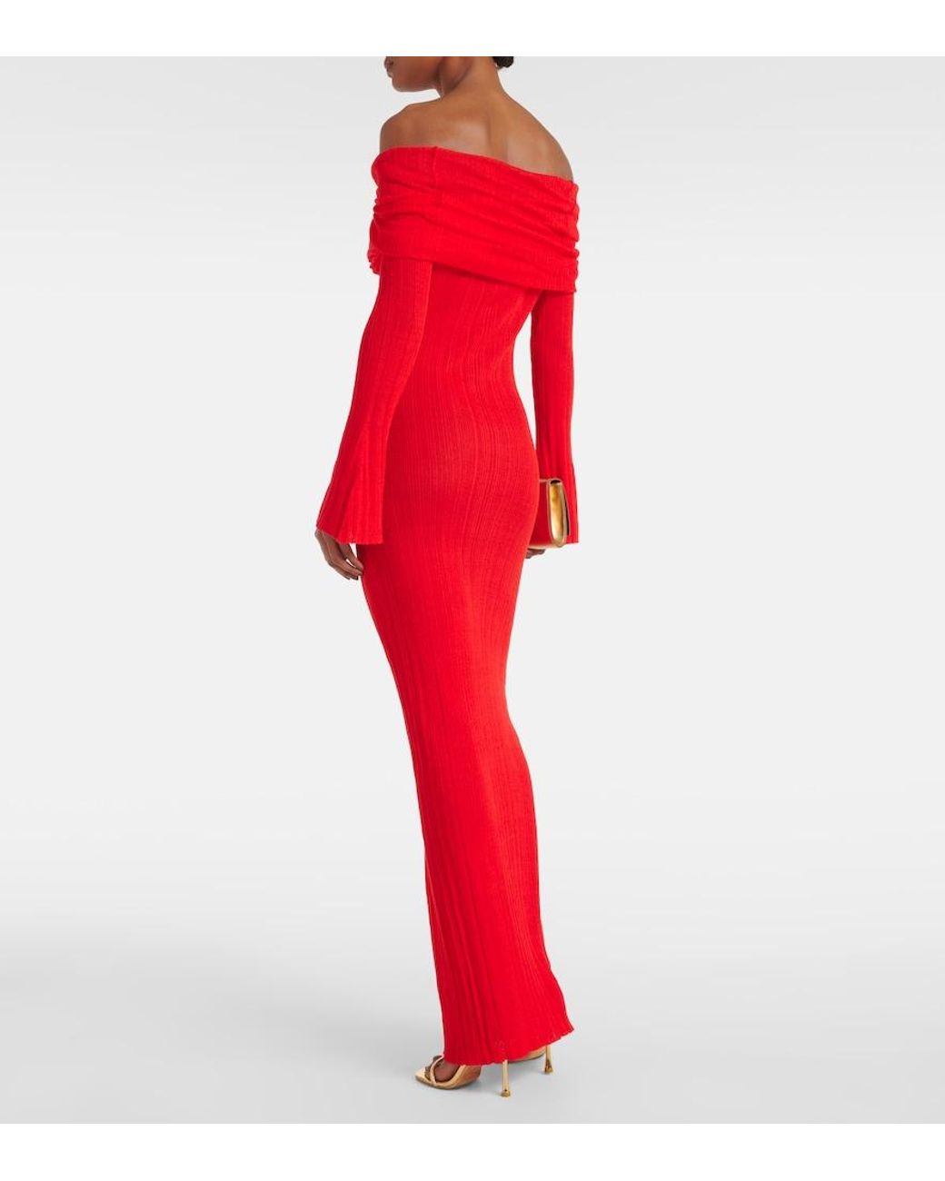 AYA MUSE Red Off-Shoulder Linen-Blend Maxi Dress