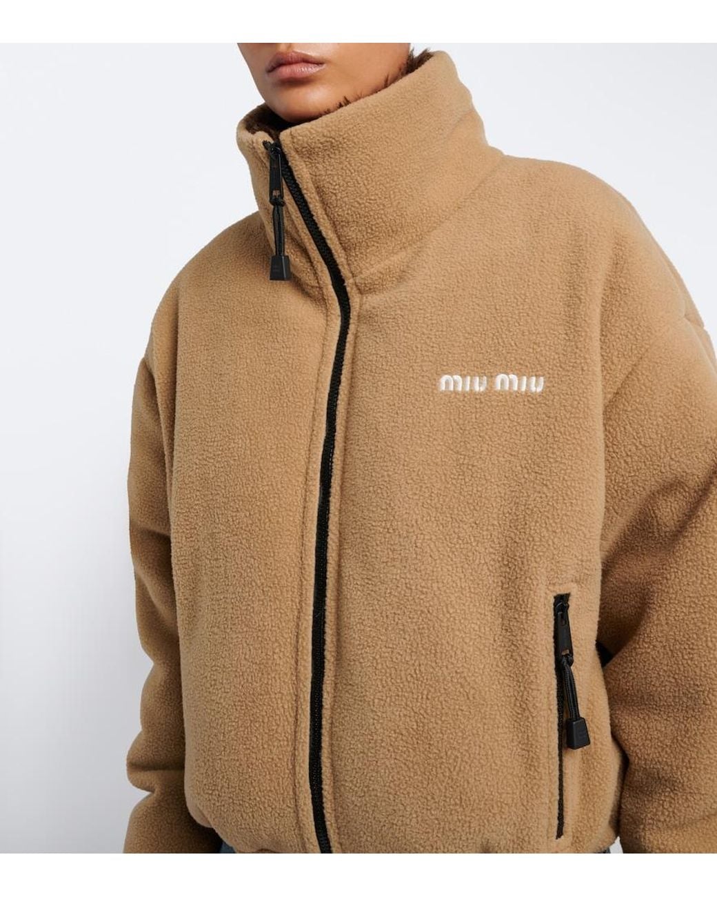 Miu Miu Brown Logo Fleece Down Jacket