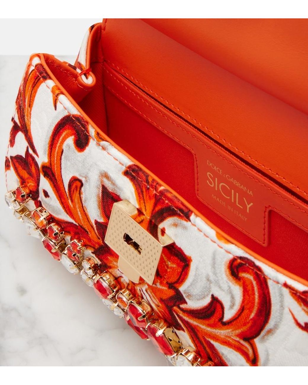 Dolce & Gabbana Red Sicily Mini Embellished Top-Handle Bag