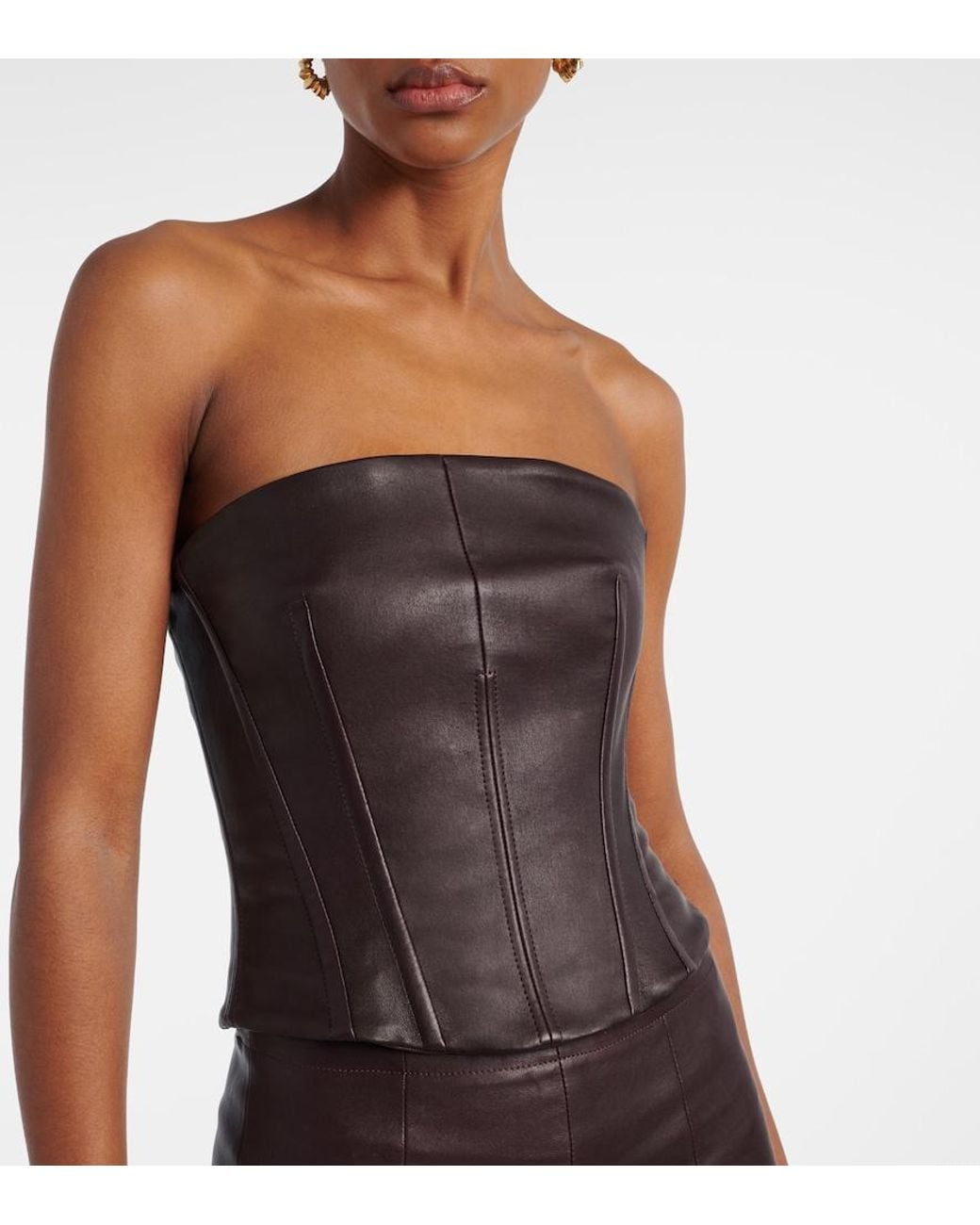 Stouls Brown Rosalia Strapless Leather Top