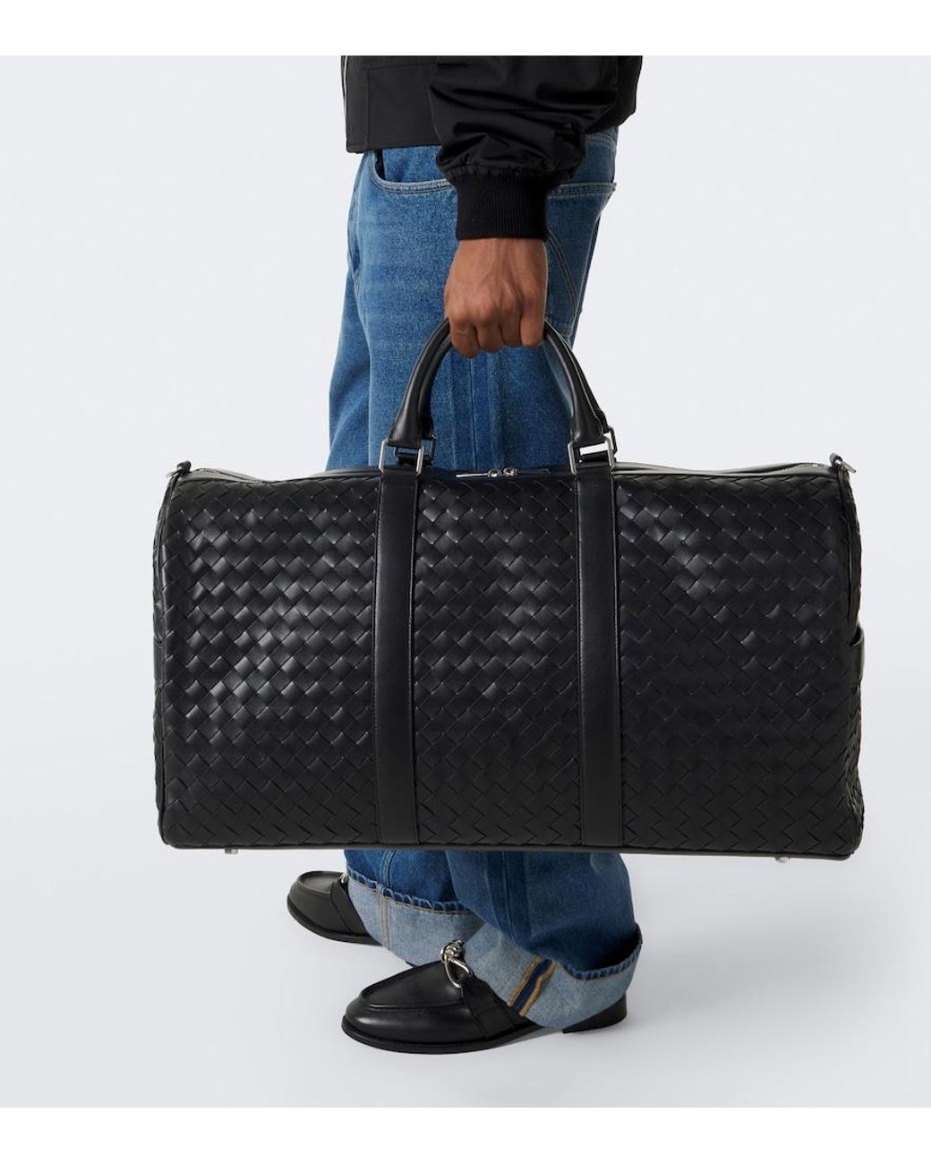 Bottega Veneta Black Large Intrecciato Leather Duffel Bag for men