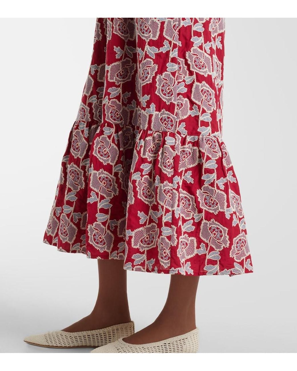 Erdem Red Floral Cotton-Blend Lace Midi Dress