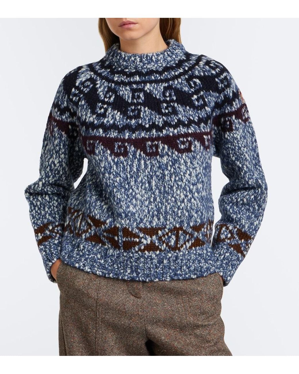 Moncler Blue Fair Isle Wool And Alpaca-Blend Sweater
