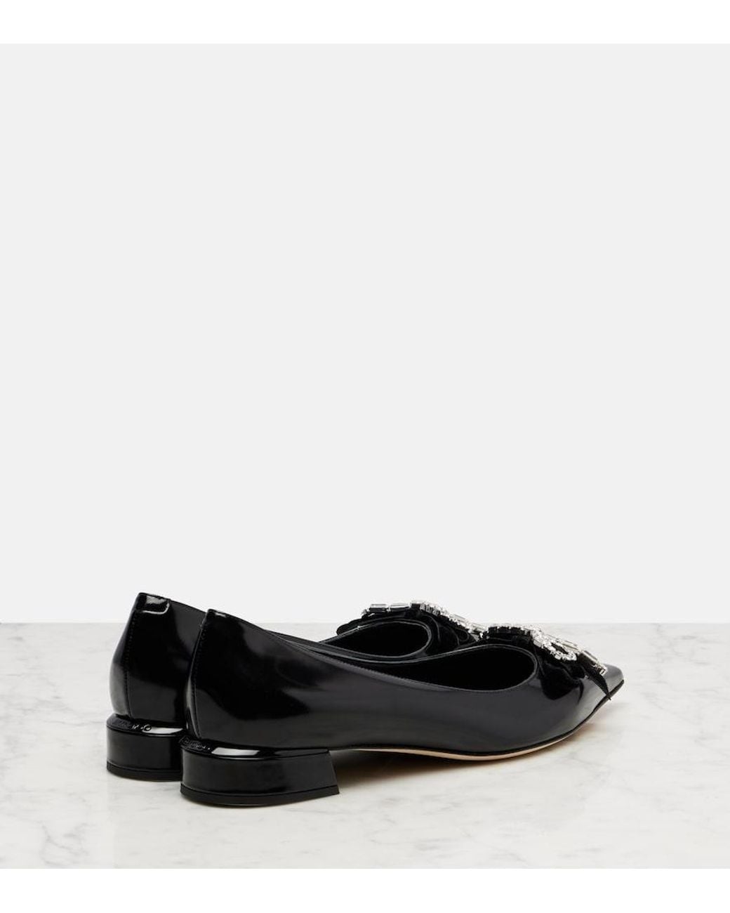 Jimmy Choo Black Auria Bow-Detail Leather Ballet Flats