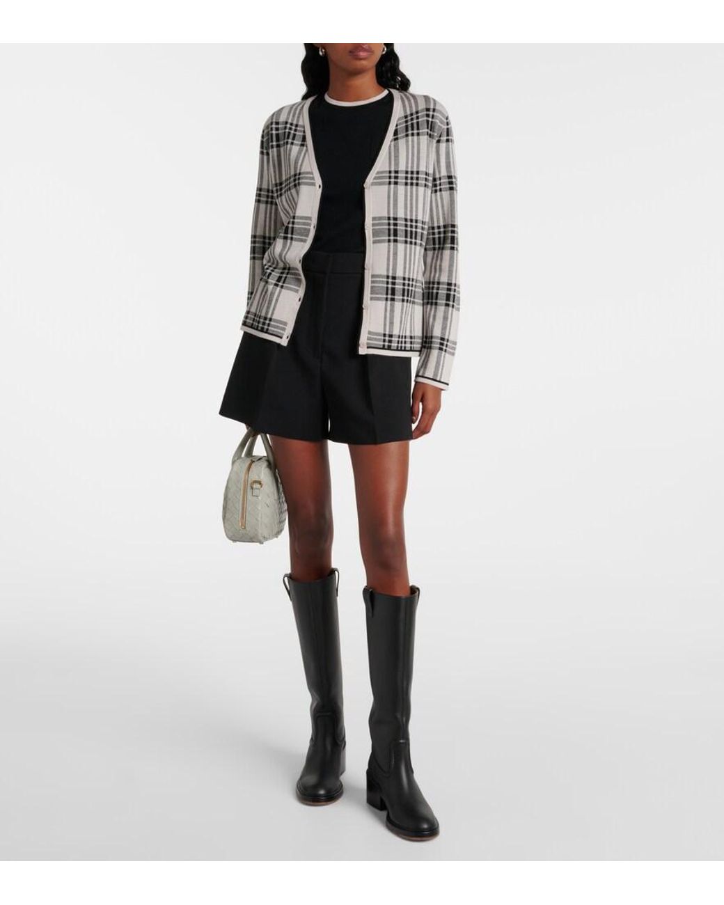 Max Mara Gray Giara Plaid Wool Cardigan