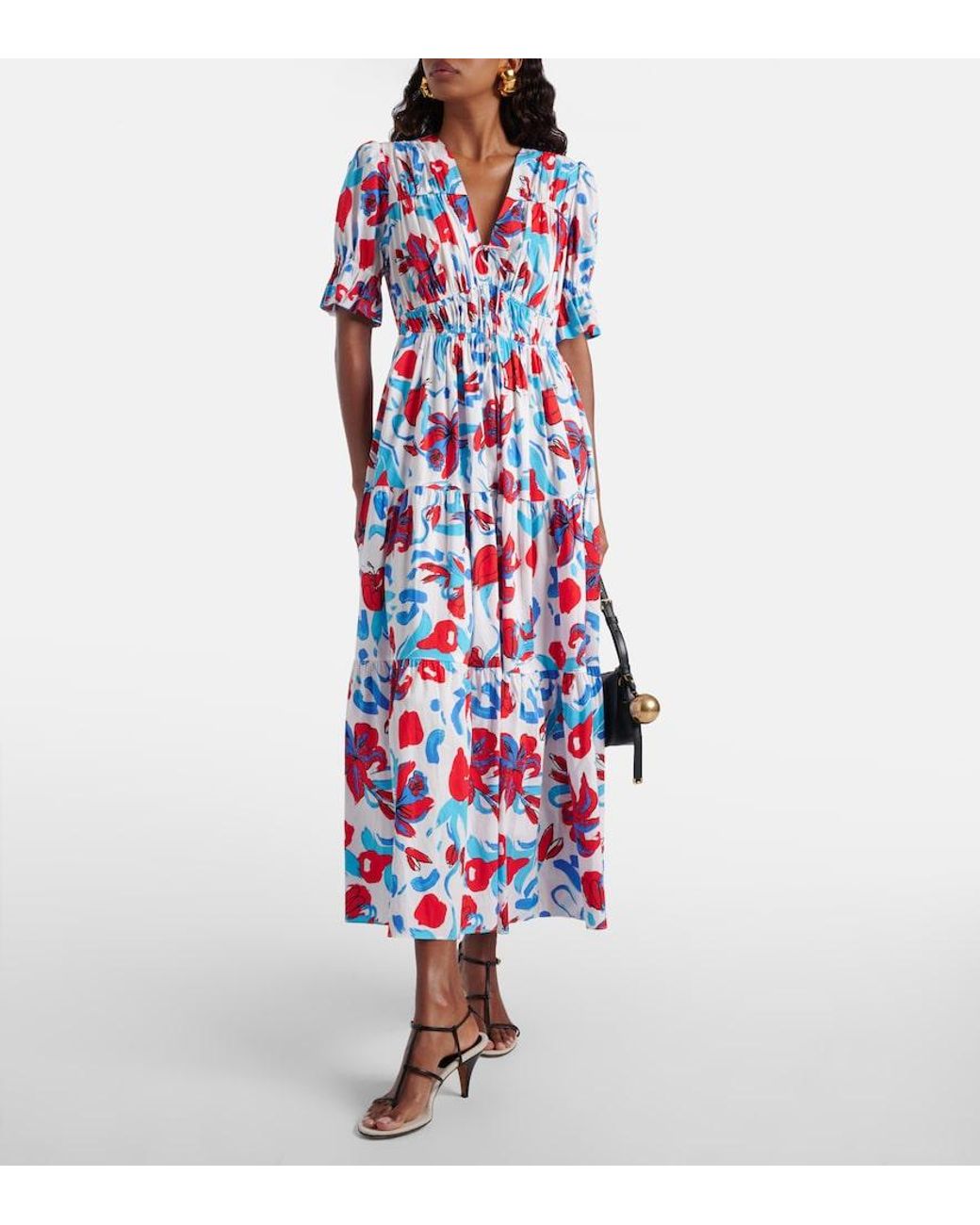 Diane von Furstenberg Blue Avery Floral Cotton-Blend Maxi Dress