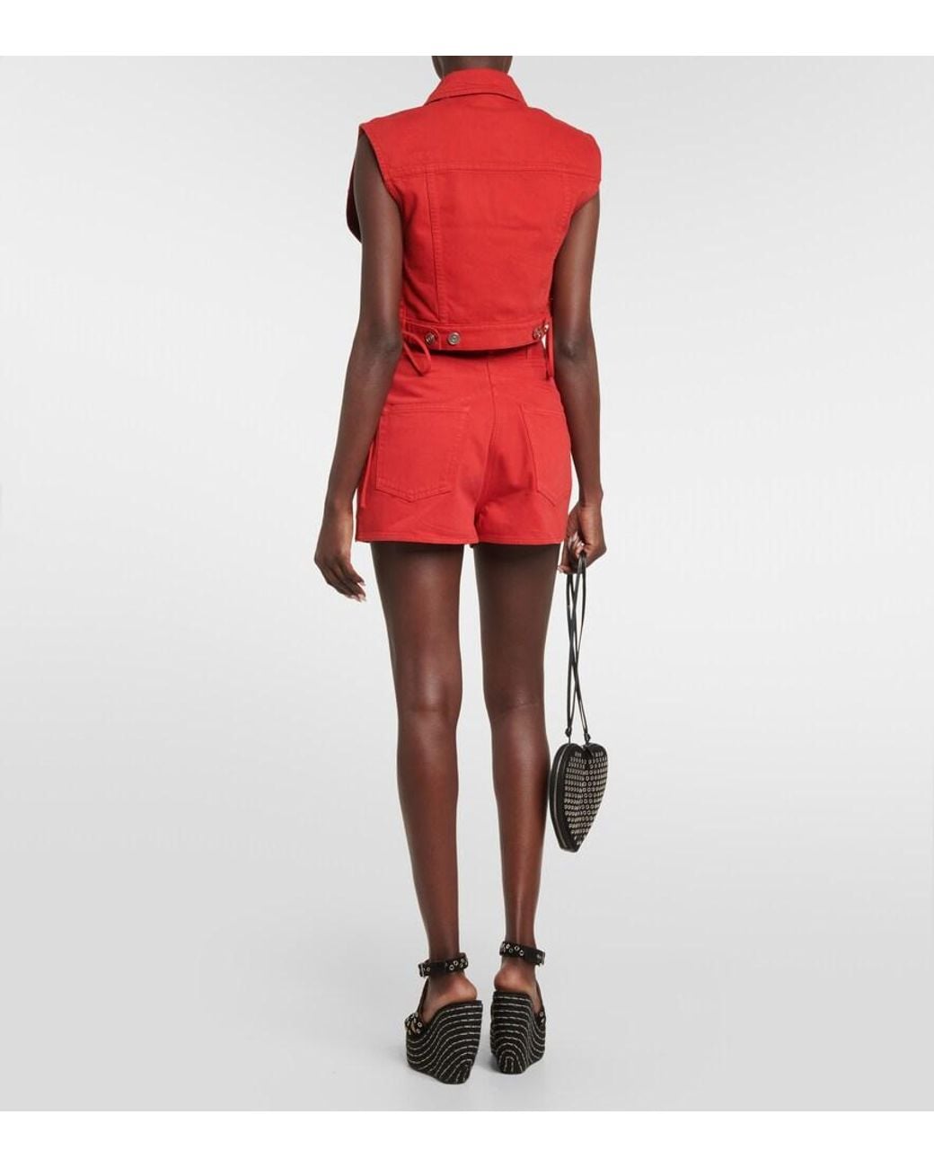 Alaïa Red High-Rise Cotton Shorts