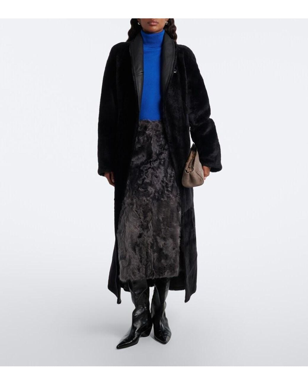 Yves Salomon Black Shearling Midi Skirt