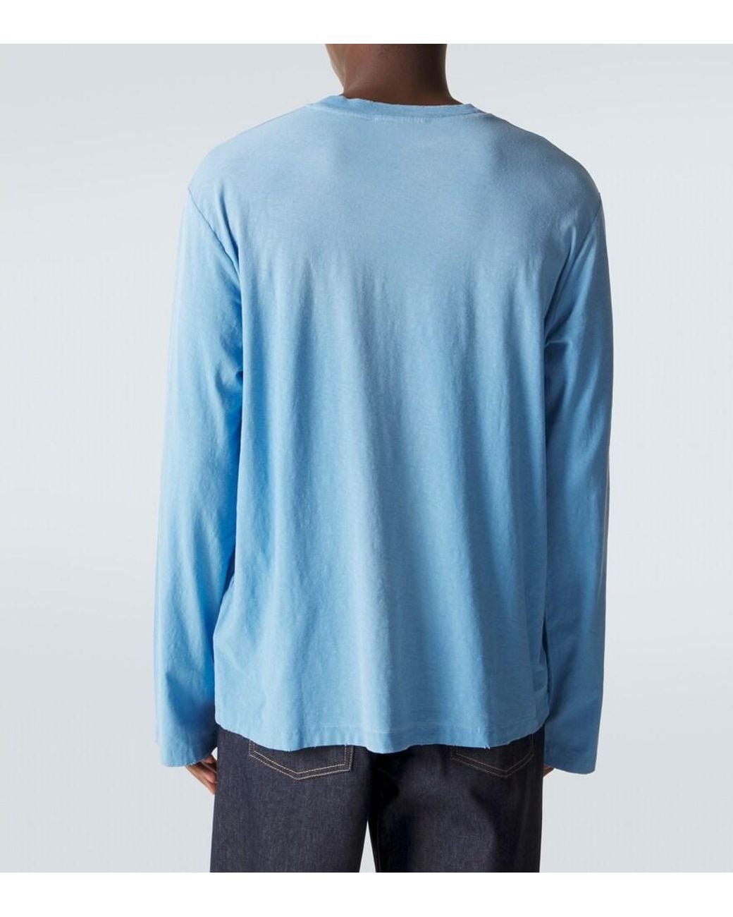Acne Blue Distressed Cotton-Blend Jersey T-Shirt for men