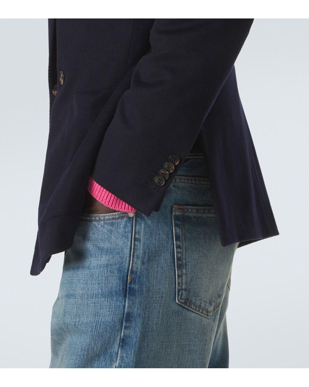 Umit Benan Blue William Double-Breasted Cashmere Blazer for men