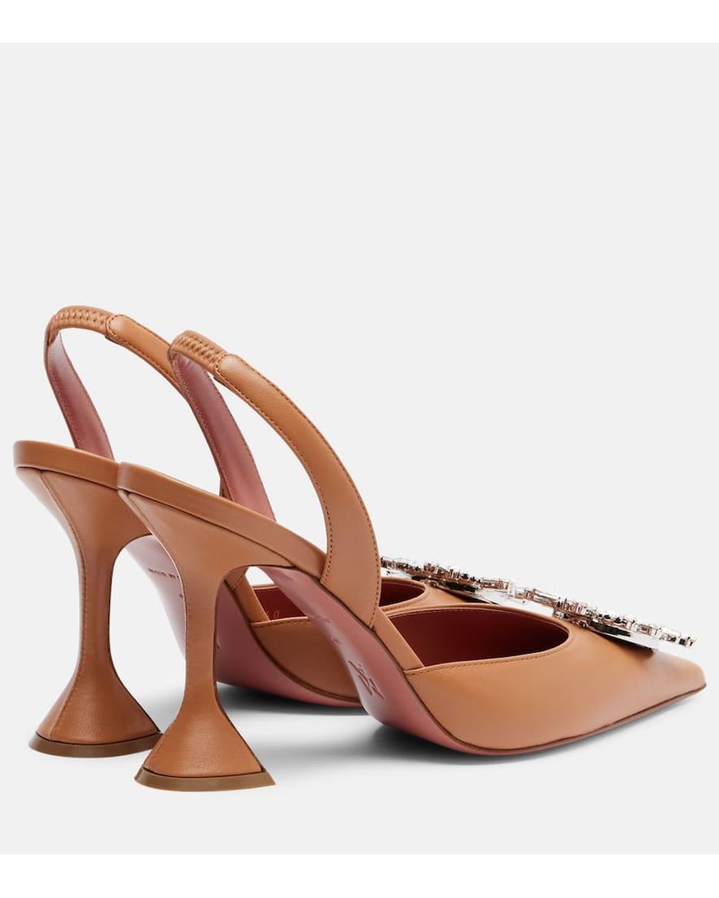 AMINA MUADDI Brown Begum 95 Leather Slingback Pumps