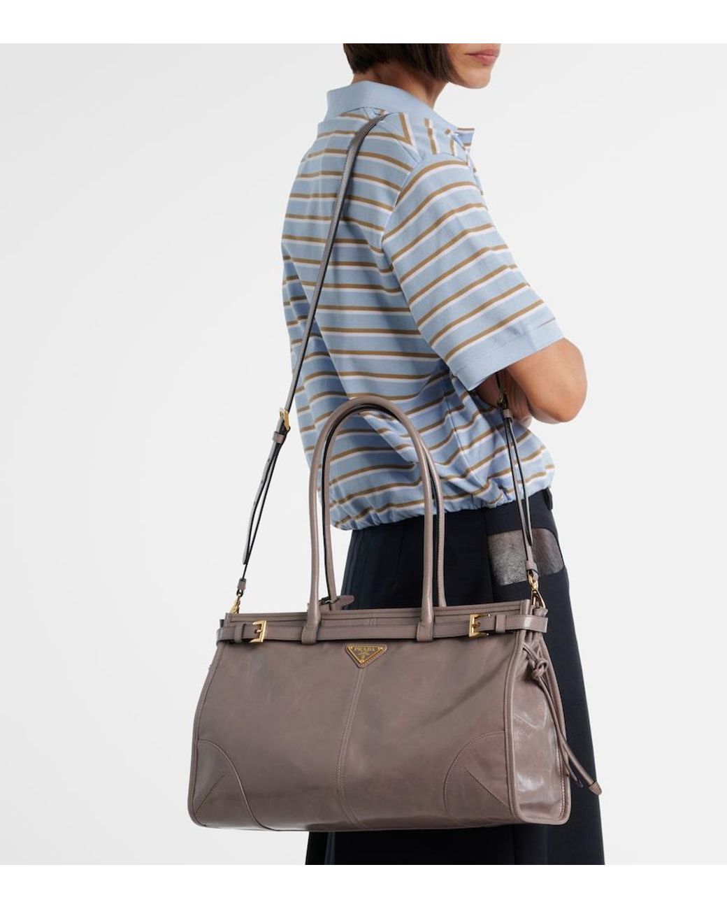 Prada Brown Bonnie Large Leather Shoulder Bag