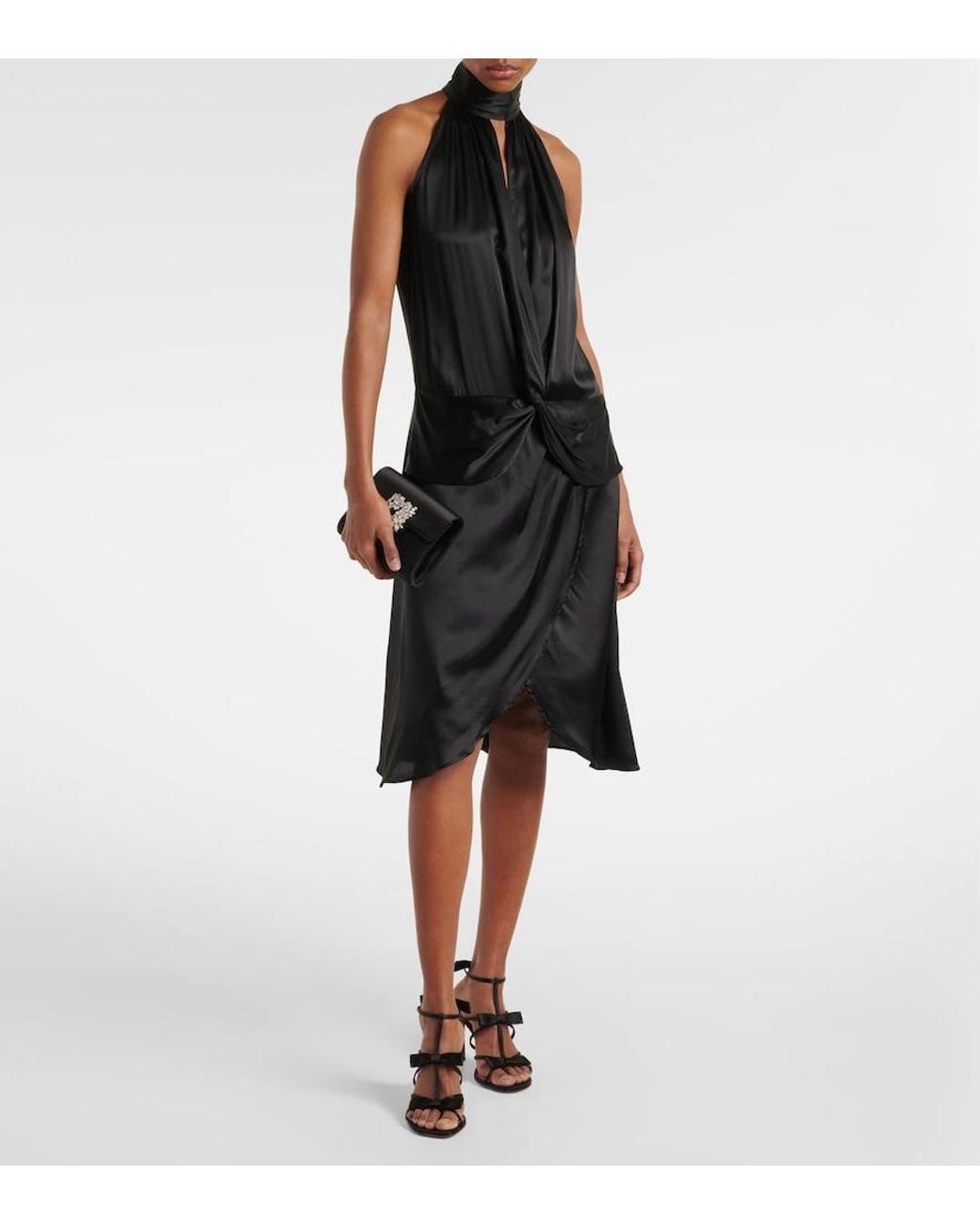 Nina Ricci Black Gathered Halterneck Satin Minidress