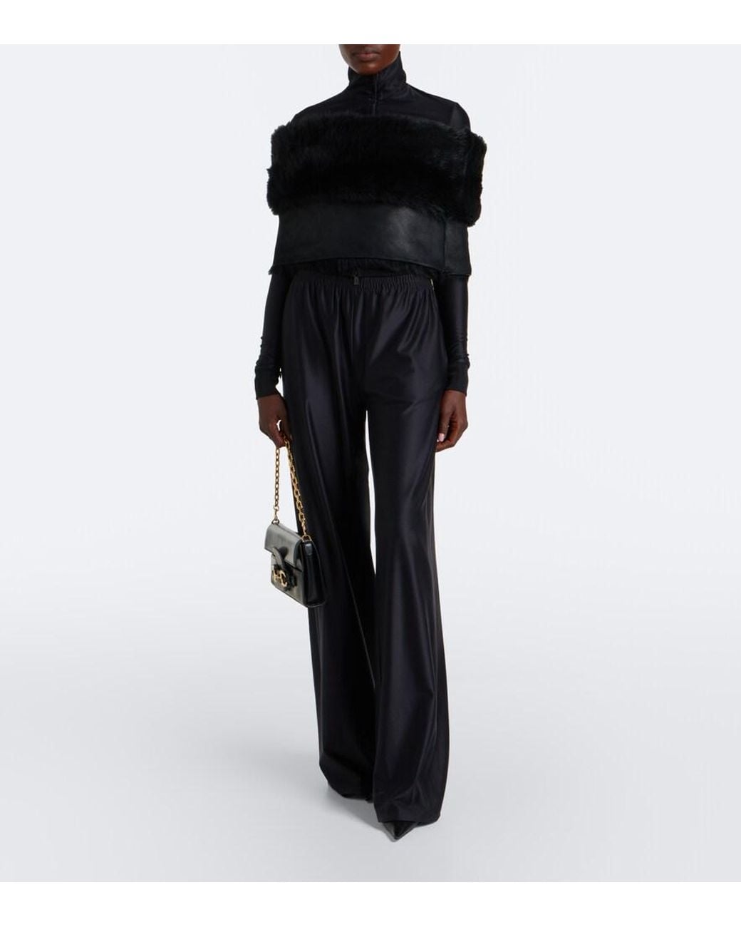 Gucci Black Off-Shoulder Shearling Crop Top