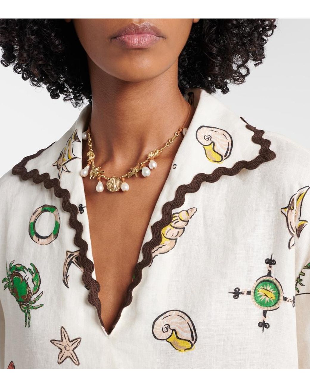 ALÉMAIS Natural Printed Linen Minidress