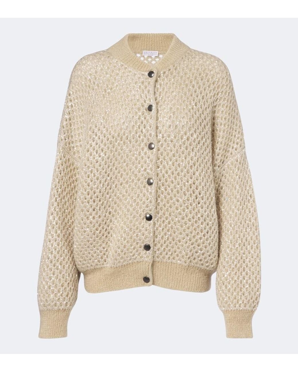 Brunello Cucinelli Natural Open-Knit Mohair-Blend Cardigan