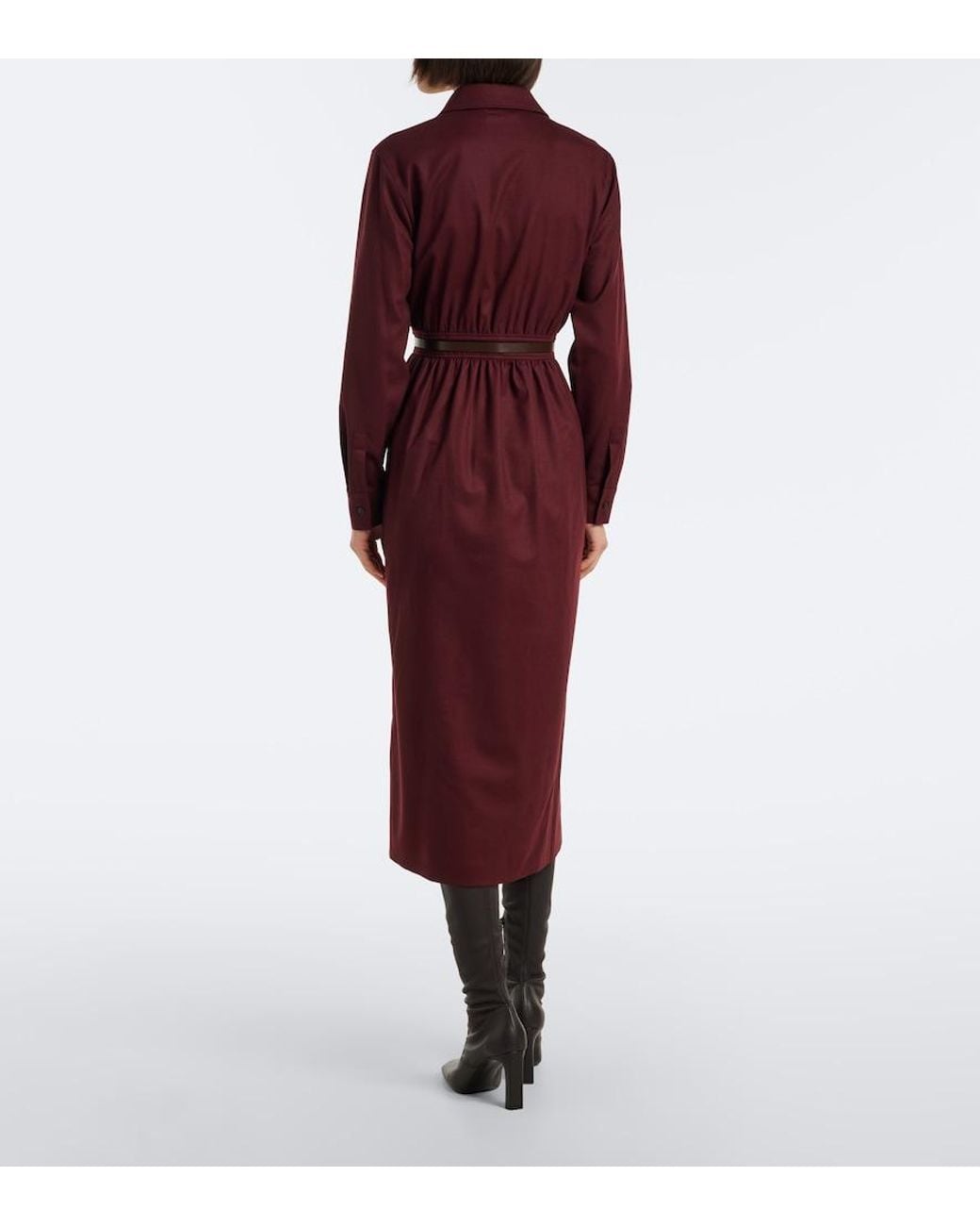 Max Mara Purple Belted Wool-Blend Shirt Dress