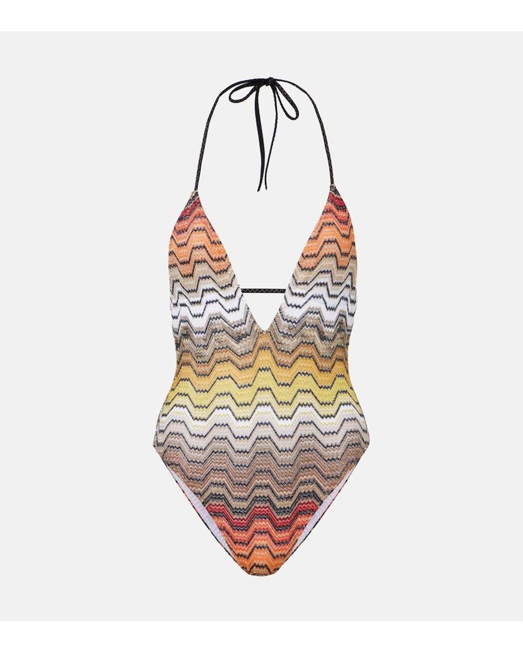 Missoni White Halterneck Lame Swimsuit