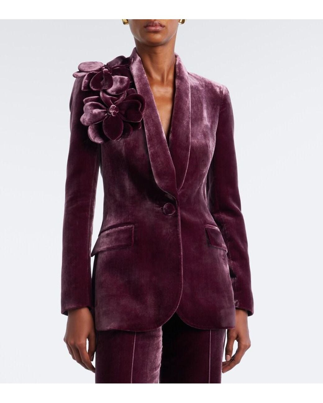 Elie Saab Purple Floral-Applique Silk-Blend Velvet Blazer